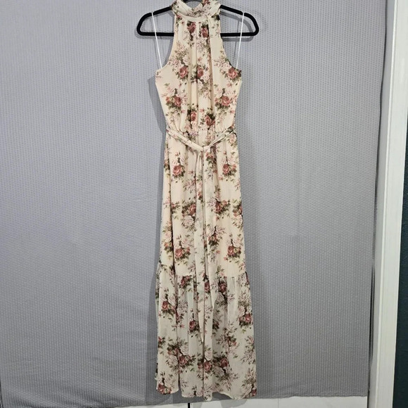 Vici Dresses & Skirts - Vici Womens Halter Tie Top Floral Tiered Belted Maxi Dress Size L Coquette